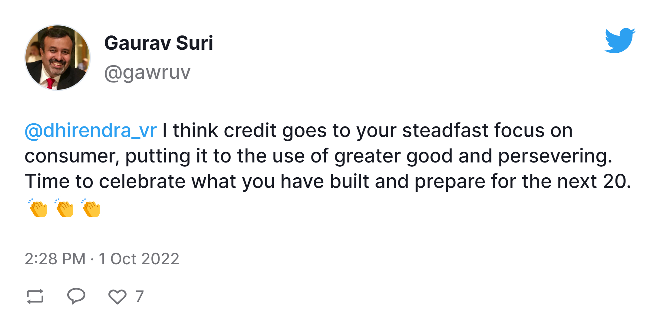 Gaurav Suri twitter post about value research